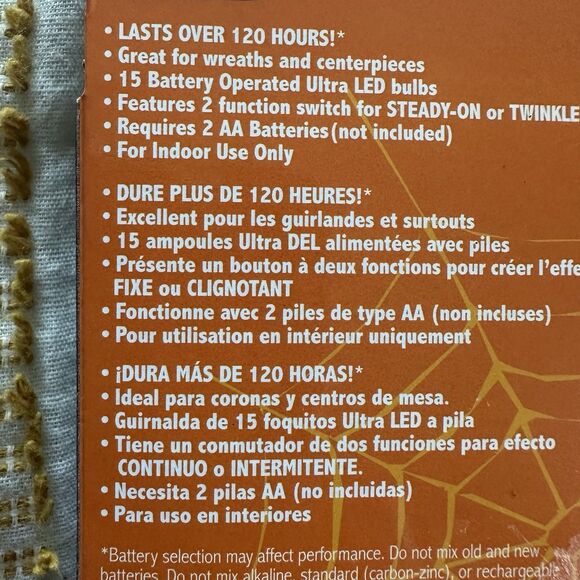 Ultra LED Orange Bulb 15 Lights Battery Operated String Lights w/Twinkle Setting - Picture 3 of 4